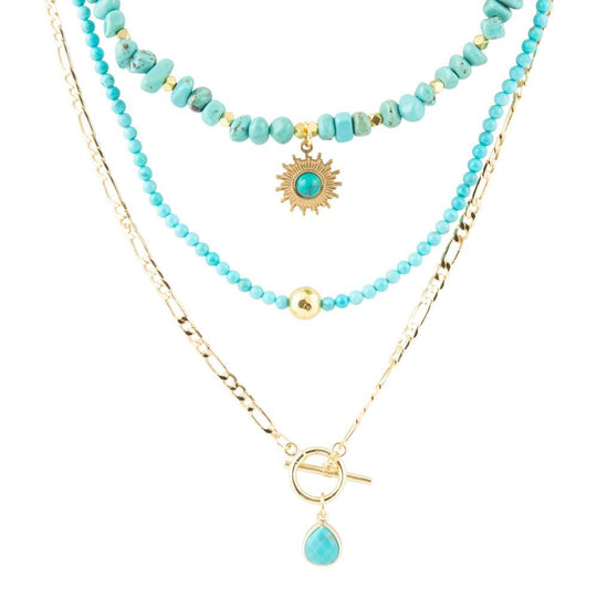 Blue Magnesite Double Strand Golden Necklace