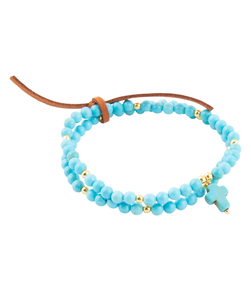 Blue Magnesite Golden Charm Bracelet Set - Barse Jewelry