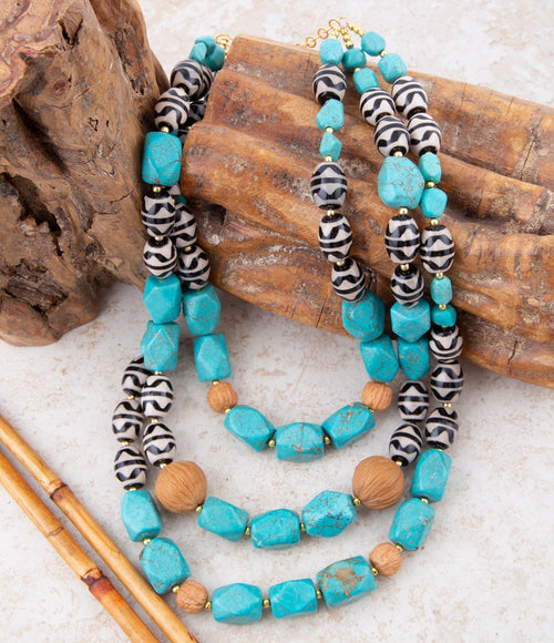 Blue Magnesite Golden Strand Necklace - Barse Jewelry