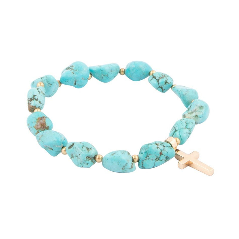 Blue Magnesite on the Cross Golden Charm Bracelet - Barse Jewelry