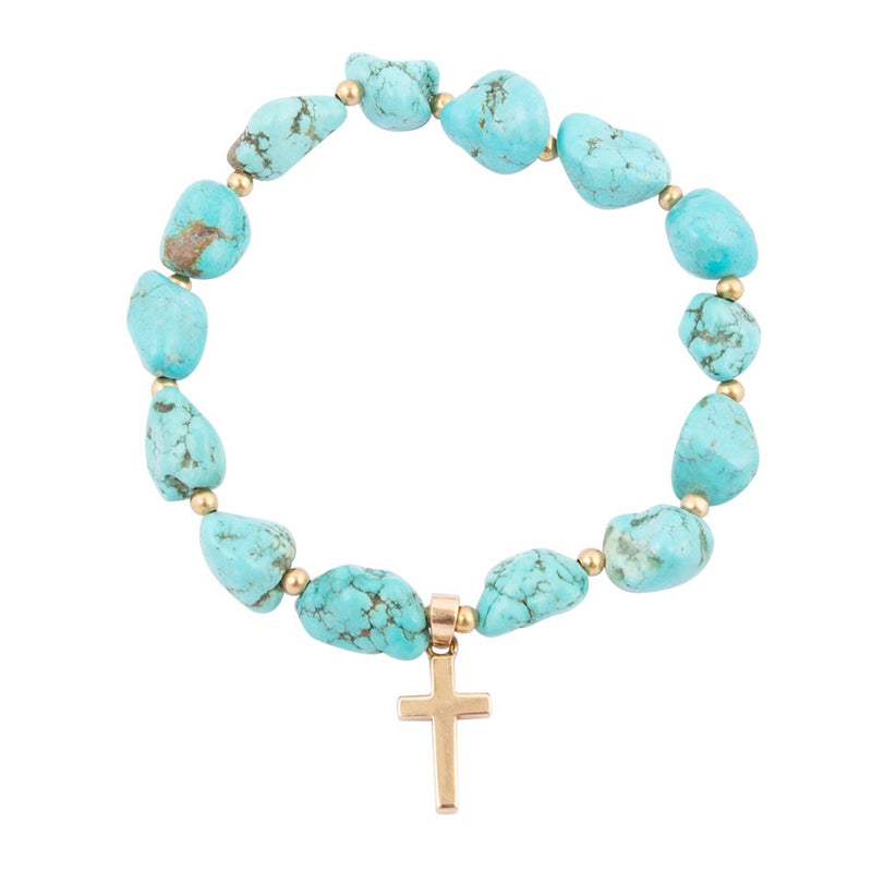 Blue Magnesite on the Cross Golden Charm Bracelet - Barse Jewelry