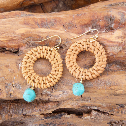 Blue Magnesite Rattan Golden Drop Earrings - Barse Jewelry