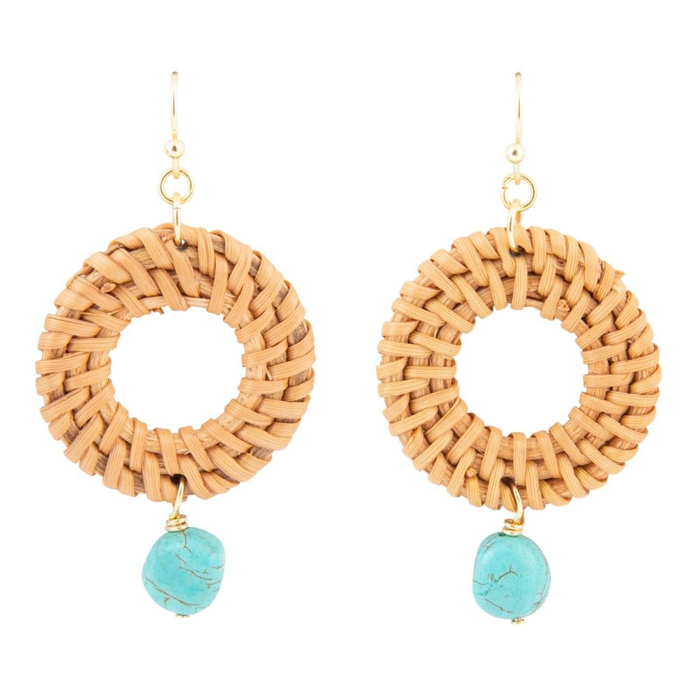 Blue Magnesite Rattan Golden Drop Earrings - Barse Jewelry