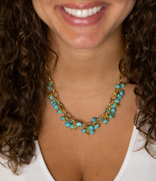 Blue Magnesite Stones Golden Chain Necklace - Barse Jewelry