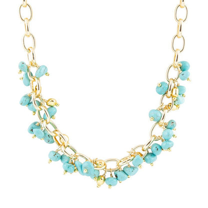 Blue Magnesite Stones Golden Chain Necklace - Barse Jewelry