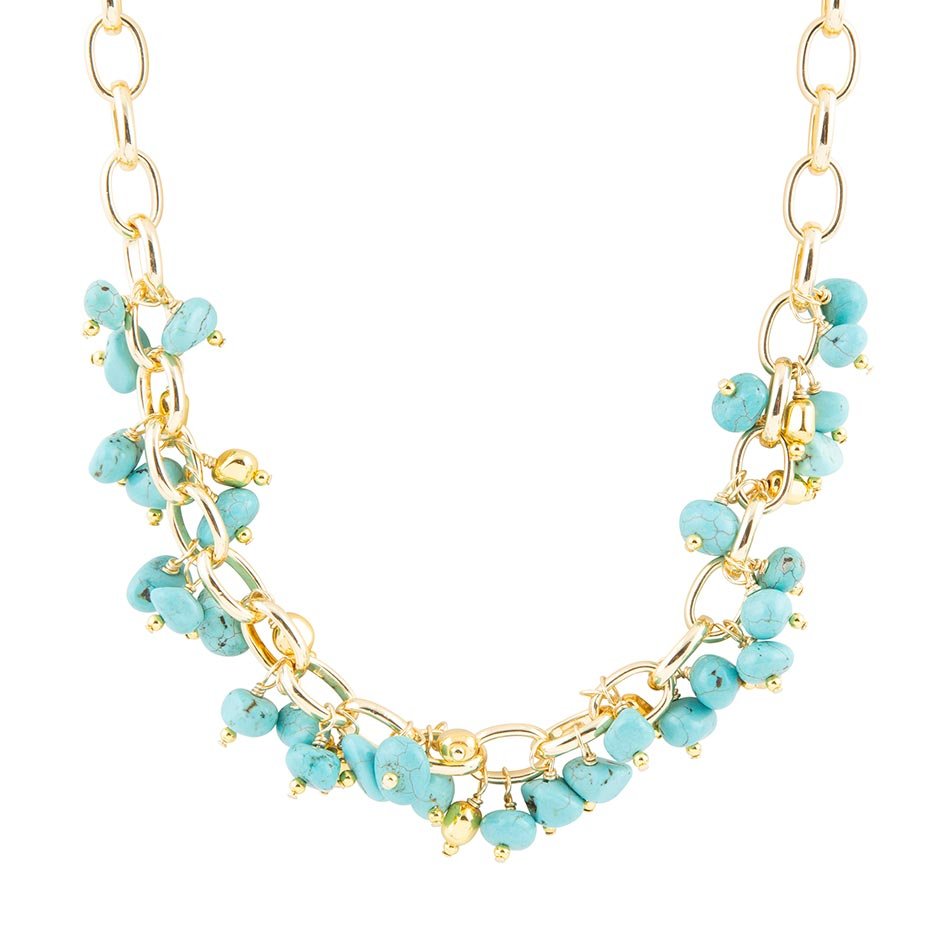 Blue Magnesite Stones Golden Chain Necklace - Barse Jewelry