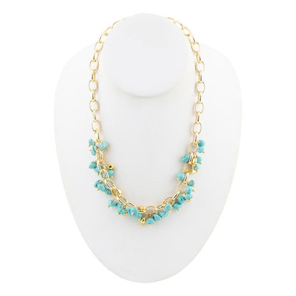 Blue Magnesite Stones Golden Chain Necklace - Barse Jewelry