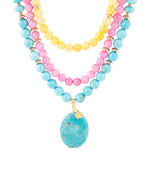 Blue Magnesite Strand Pendant Golden Necklace - Barse Jewelry