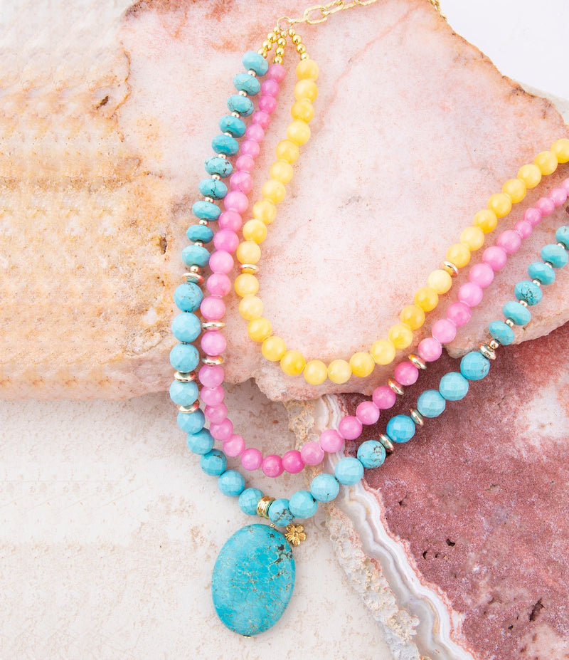 Blue Magnesite Strand Pendant Golden Necklace - Barse Jewelry