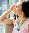 Blue Magnesite Strand Pendant Golden Necklace - Barse Jewelry