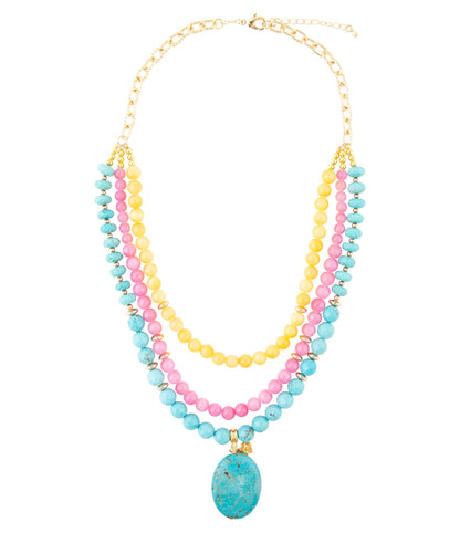 Blue Magnesite Strand Pendant Golden Necklace - Barse Jewelry