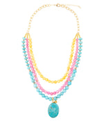 Blue Magnesite Strand Pendant Golden Necklace - Barse Jewelry
