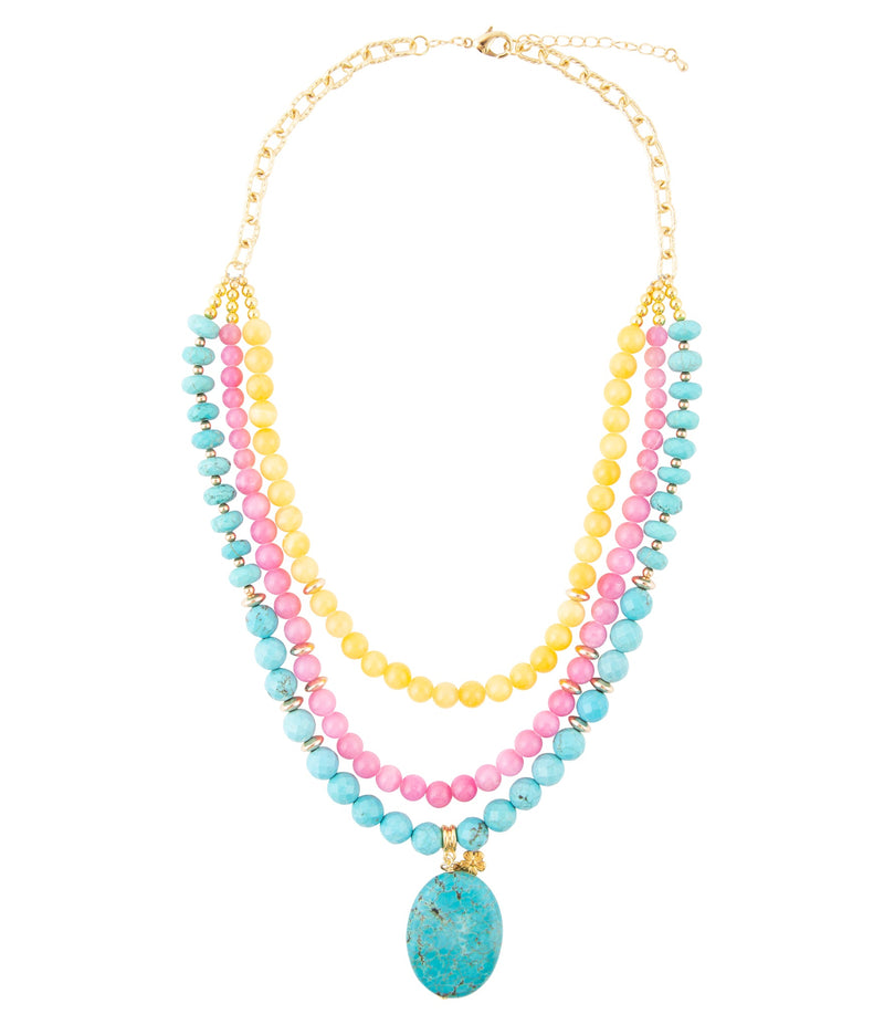 Blue Magnesite Strand Pendant Golden Necklace - Barse Jewelry