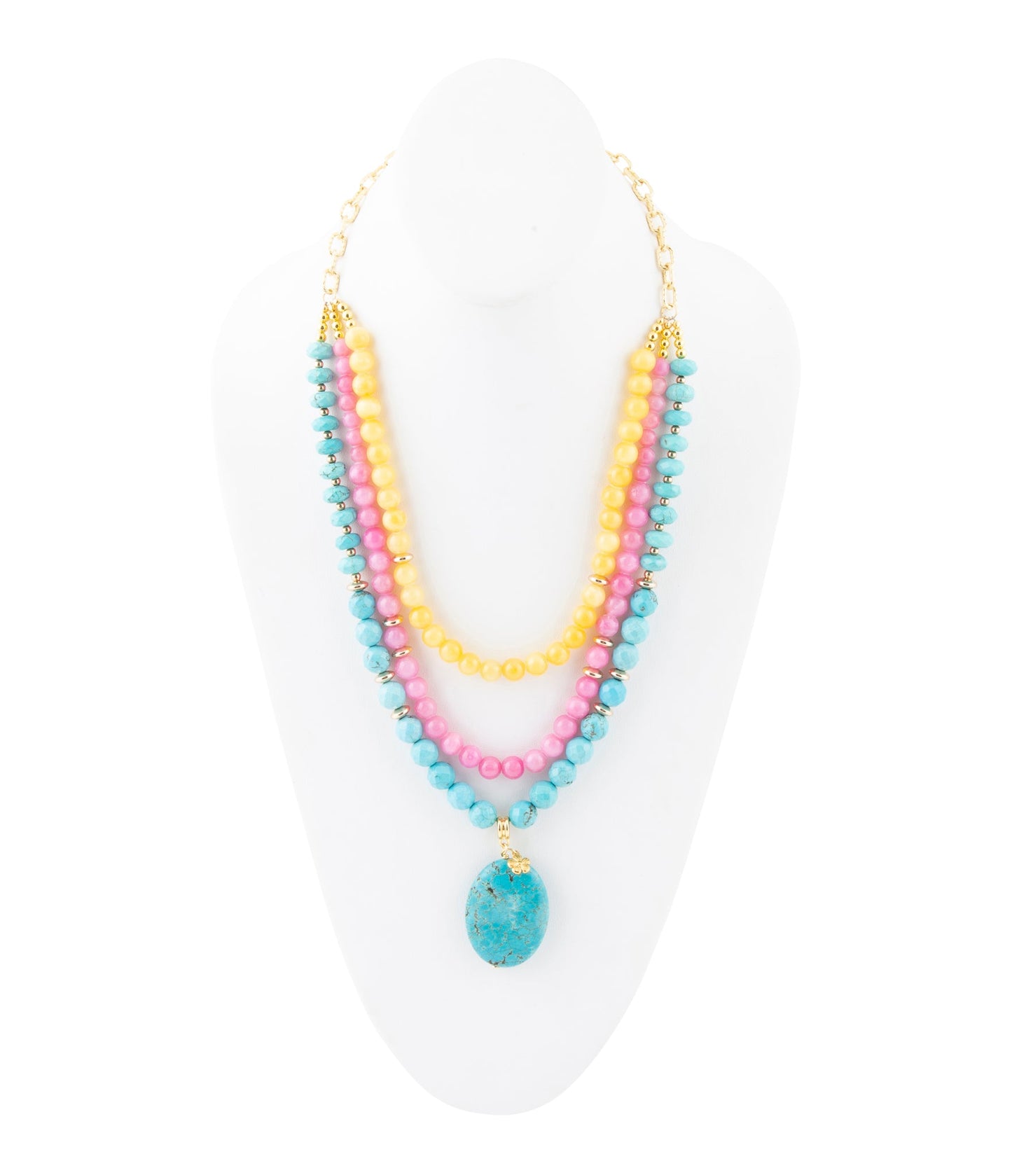 Blue Magnesite Strand Pendant Golden Necklace - Barse Jewelry
