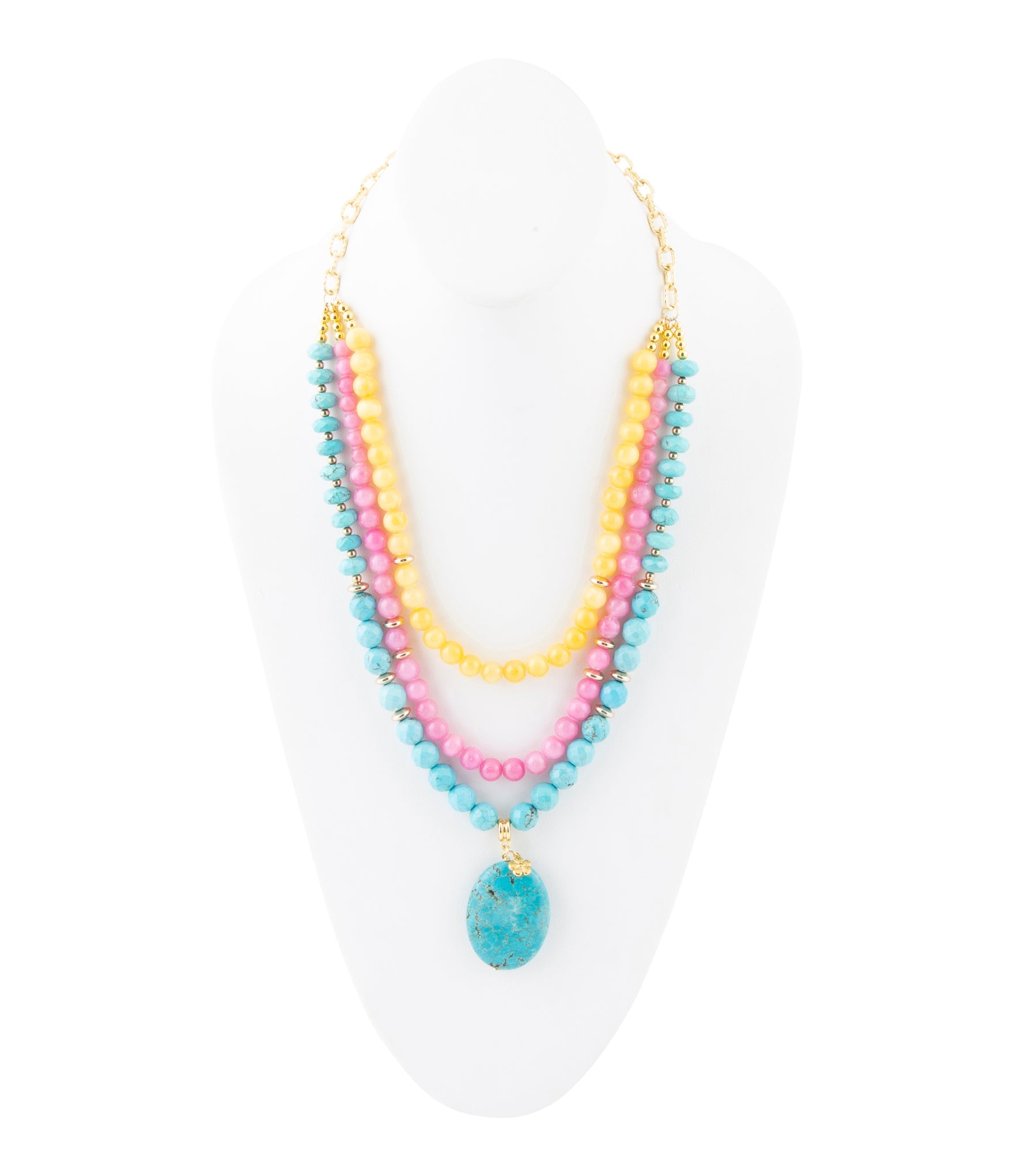 Blue Magnesite Strand Pendant Golden Necklace - Barse Jewelry