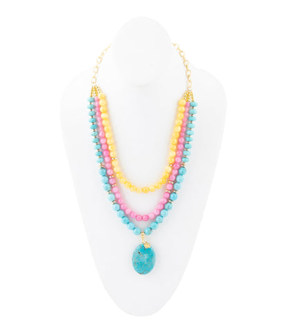 Blue Magnesite Strand Pendant Golden Necklace - Barse Jewelry