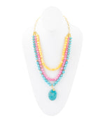Blue Magnesite Strand Pendant Golden Necklace - Barse Jewelry