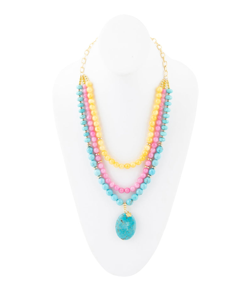 Blue Magnesite Strand Pendant Golden Necklace - Barse Jewelry