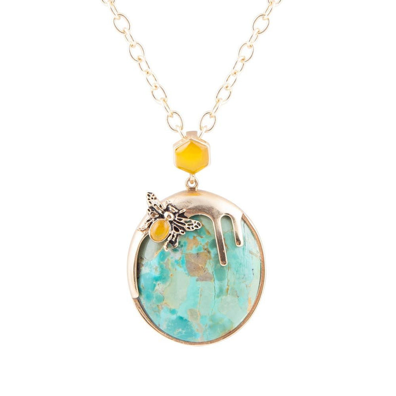 Blue Turquoise and Agate Honey Drip Golden Necklace - Barse Jewelry