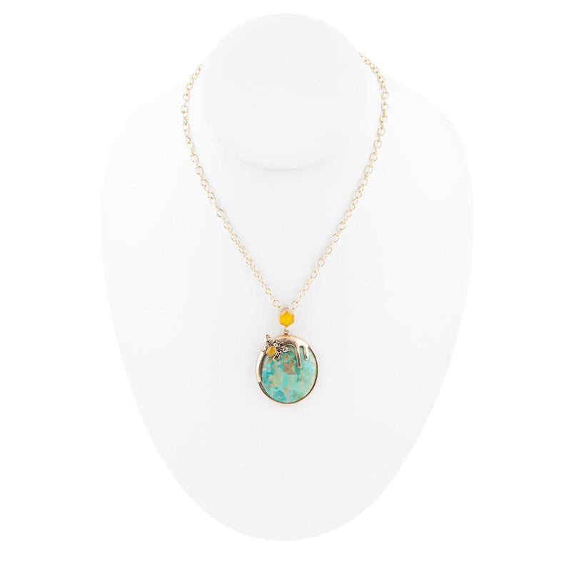 Blue Turquoise and Agate Honey Drip Golden Necklace - Barse Jewelry