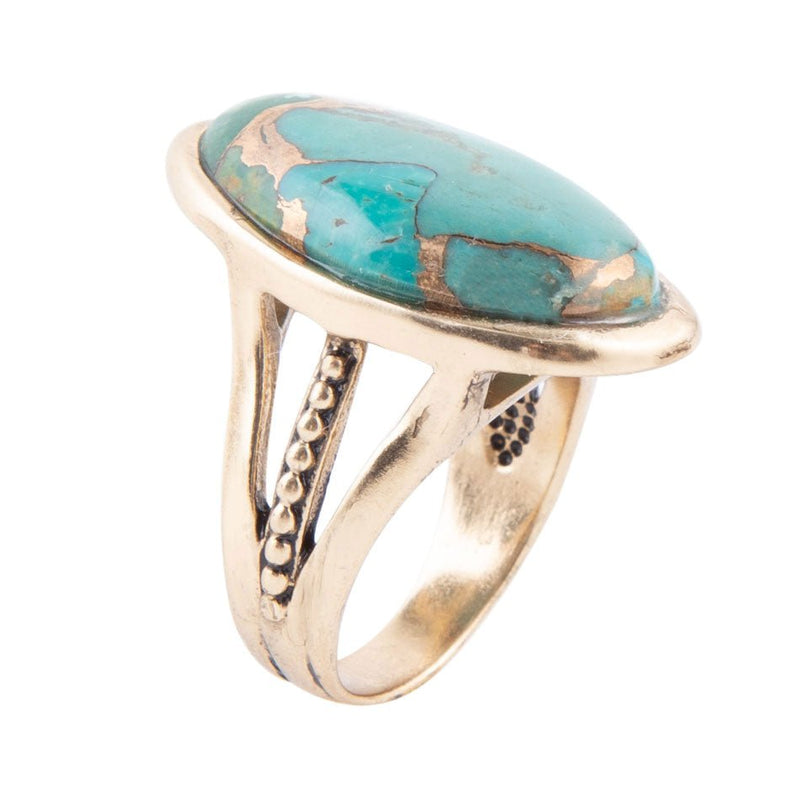 Blue Turquoise and Bronze Matrix Golden Oval Ring - Barse Jewelry