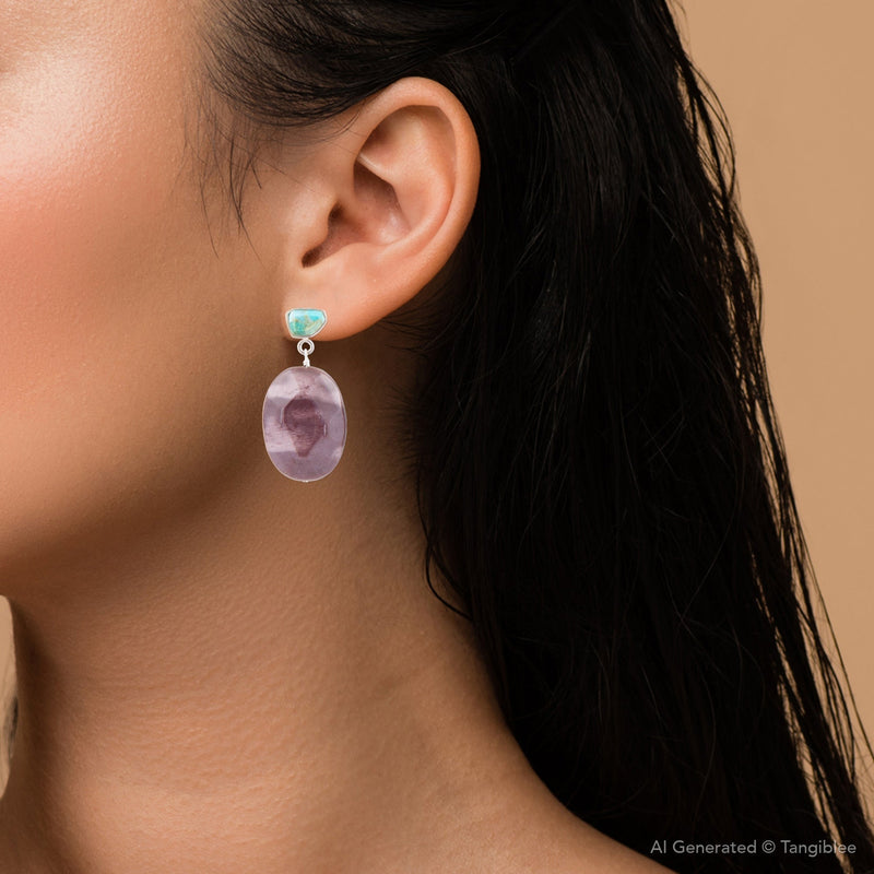 Blue Turquoise and Brown Mookaite Drop Earrings - Barse Jewelry