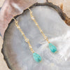 Blue Turquoise and Cubic Zirconia Golden Drop Earrings - Barse Jewelry