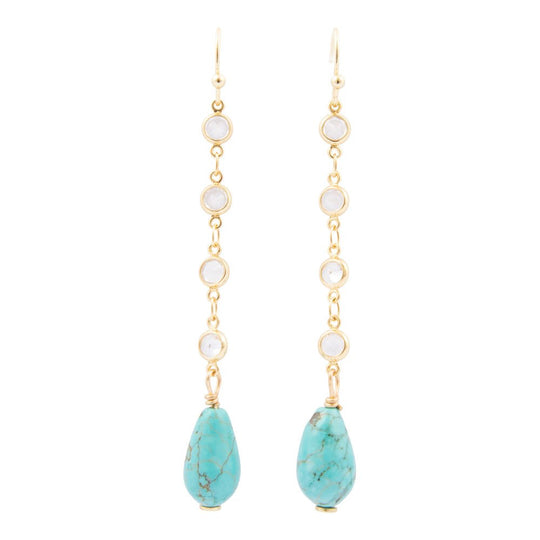 Blue Turquoise and Cubic Zirconia Golden Drop Earrings