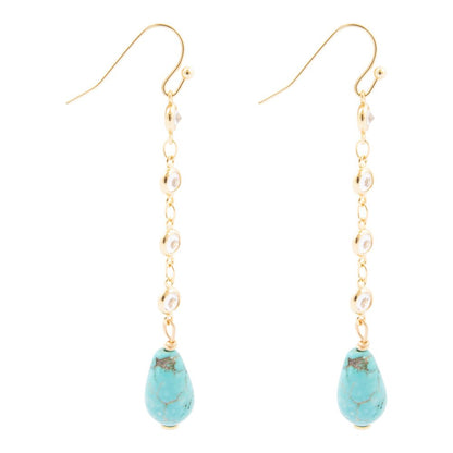 Blue Turquoise and Cubic Zirconia Golden Drop Earrings - Barse Jewelry