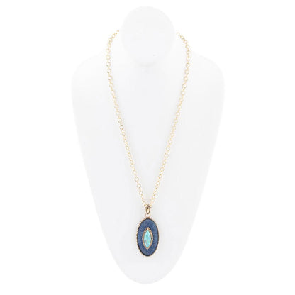Blue Turquoise and Fabric Golden Pendant Necklace - Barse Jewelry
