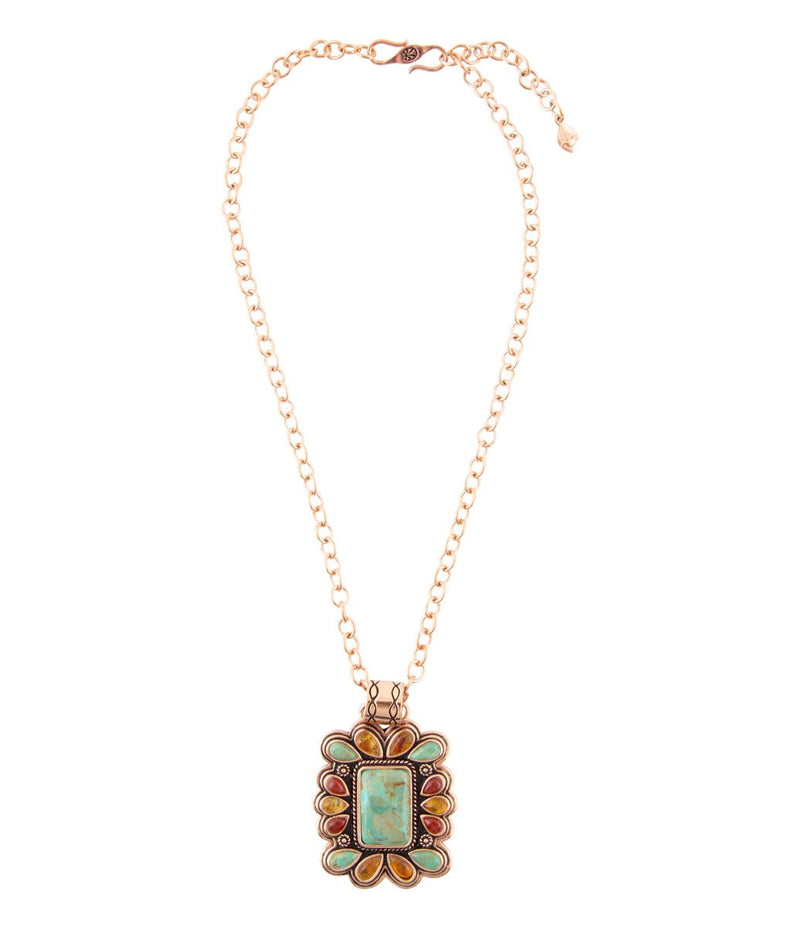 Blue Turquoise and Red Carnelian Copper Pendant Necklace - Barse Jewelry
