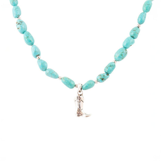 Blue Turquoise and Sterling Silver Boot Charm Necklace