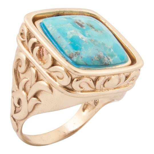 Blue Turquoise and White Mother of Pearl Flip Reversible Golden Ring