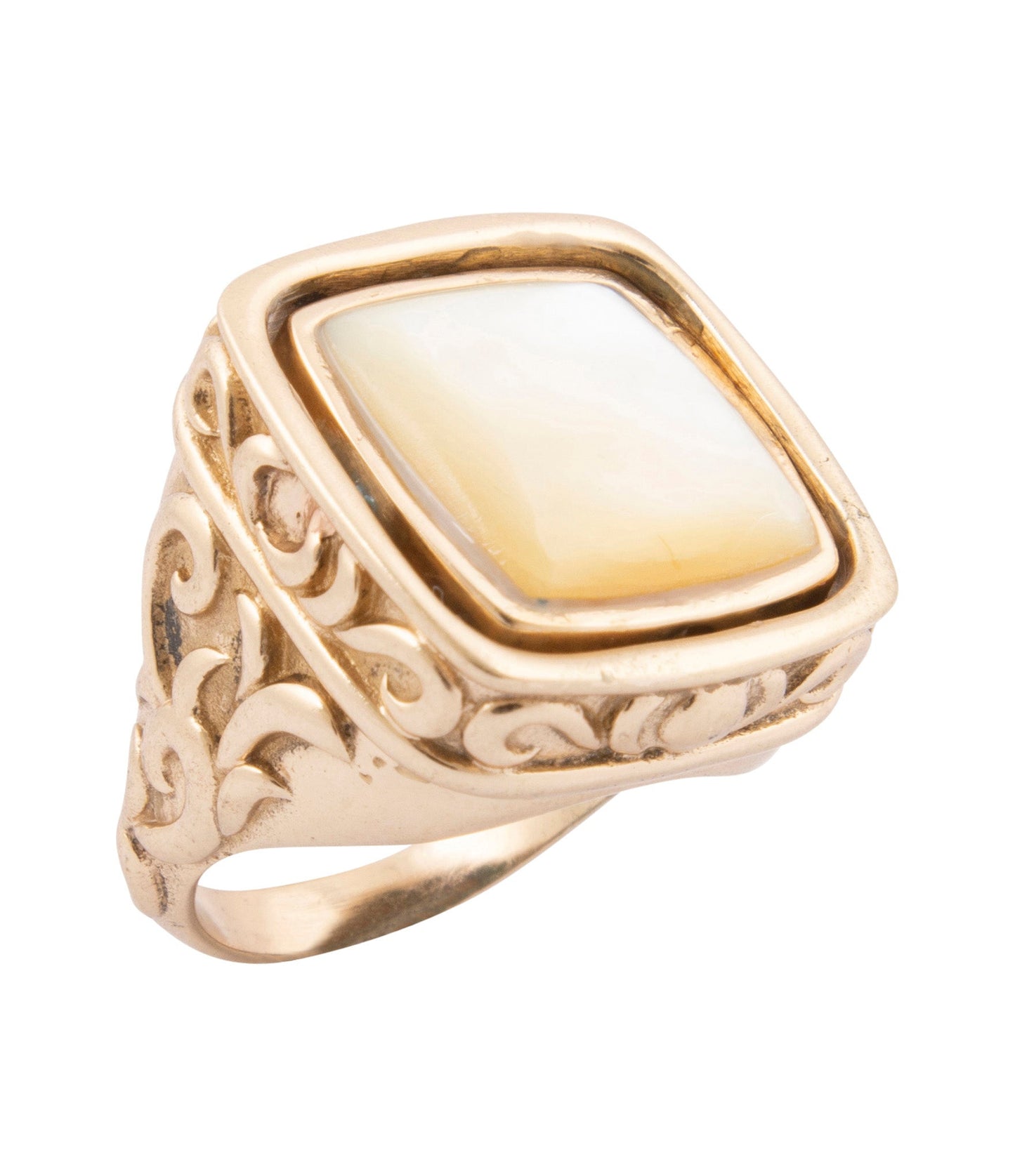 Blue Turquoise and White Mother of Pearl Flip Reversible Golden Ring - Barse Jewelry