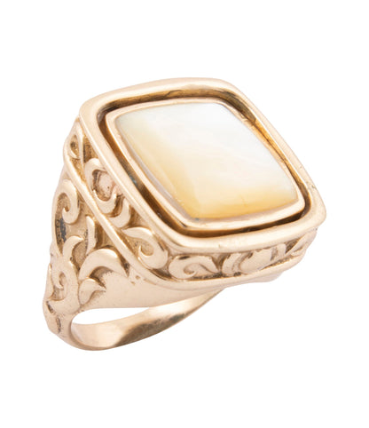 Blue Turquoise and White Mother of Pearl Flip Reversible Golden Ring - Barse Jewelry