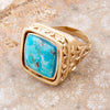 Blue Turquoise and White Mother of Pearl Flip Reversible Golden Ring - Barse Jewelry