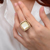Blue Turquoise and White Mother of Pearl Flip Reversible Golden Ring - Barse Jewelry