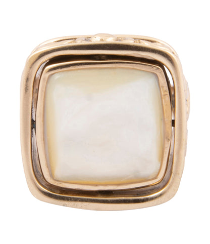 Blue Turquoise and White Mother of Pearl Flip Reversible Golden Ring - Barse Jewelry