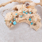 Blue Turquoise and White Pearl Multi Pendant Golden Necklace - Barse Jewelry