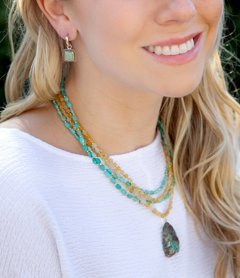 Blue Turquoise and Yellow Citrine Multi - Layer Golden Necklace - Barse Jewelry