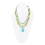 Blue Turquoise and Yellow Citrine Multi - Layer Golden Necklace - Barse Jewelry