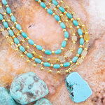 Blue Turquoise and Yellow Citrine Multi - Layer Golden Necklace - Barse Jewelry