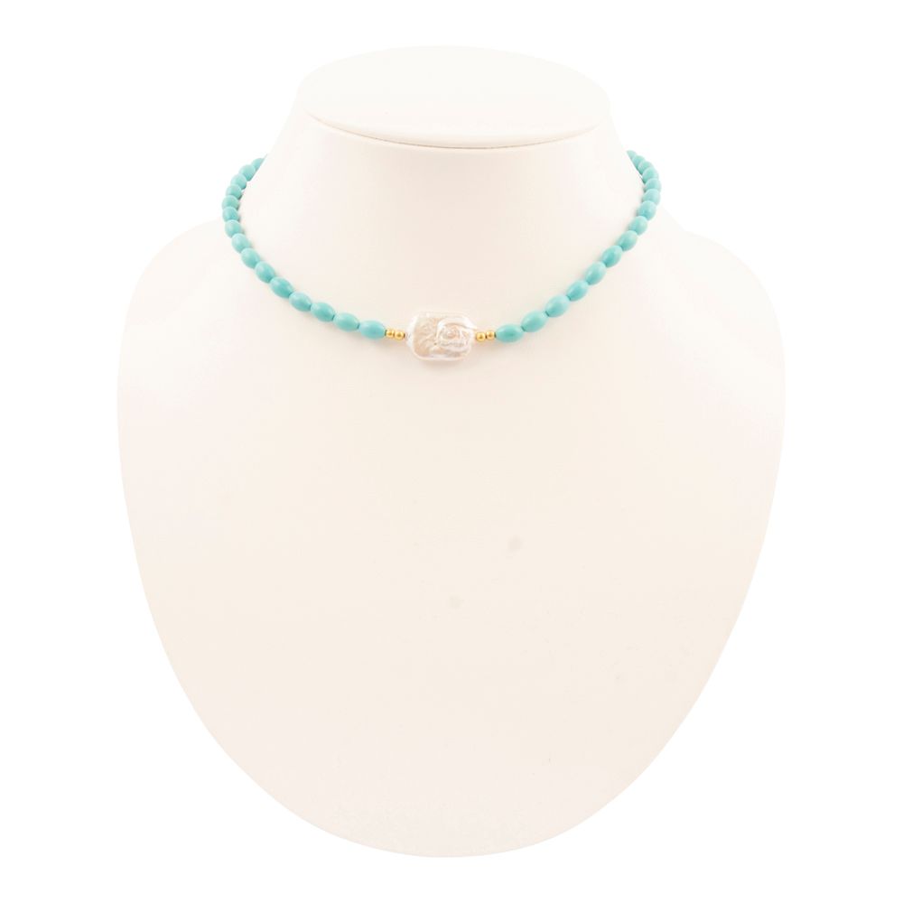 Blue Turquoise Cirrus Golden Necklace - Barse Jewelry
