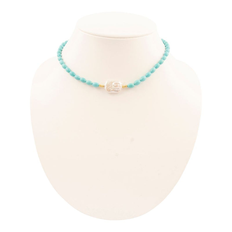 Blue Turquoise Cirrus Golden Necklace - Barse Jewelry
