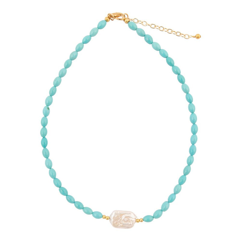 Blue Turquoise Cirrus Golden Necklace - Barse Jewelry