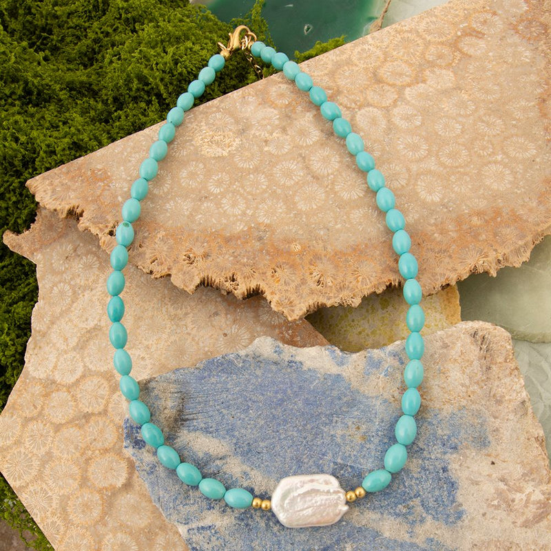 Blue Turquoise Cirrus Golden Necklace - Barse Jewelry