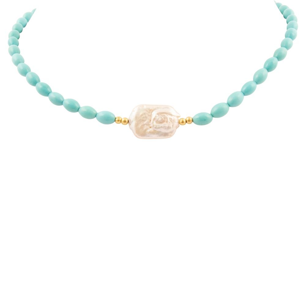 Blue Turquoise Cirrus Golden Necklace - Barse Jewelry