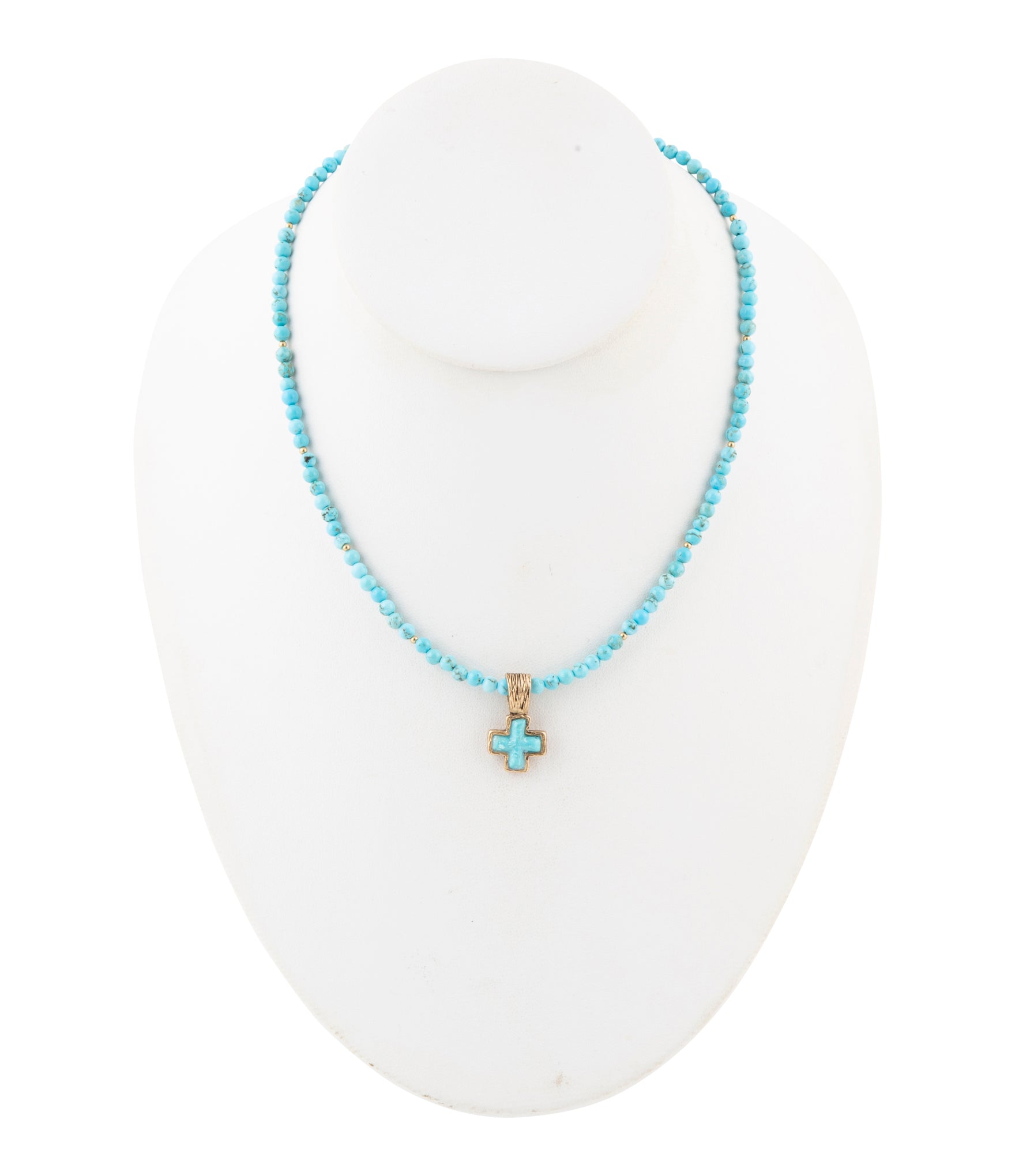 Blue Turquoise Cros Golden Pendant Necklace - Barse Jewelry