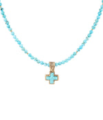 Blue Turquoise Cros Golden Pendant Necklace - Barse Jewelry