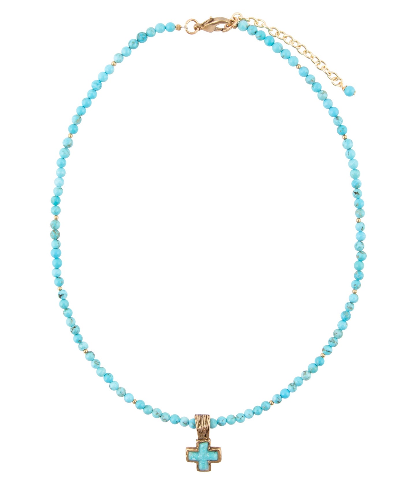 Blue Turquoise Cros Golden Pendant Necklace - Barse Jewelry